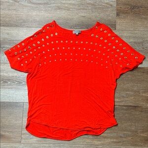 Express Red Short-Sleeve Tee with Gold Studs